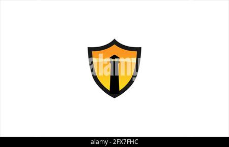 light house with shield icon logo template vector  illustration icon Stock Vector