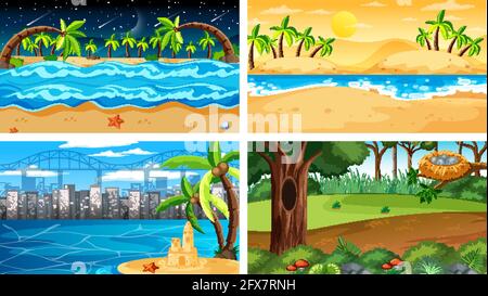Four different nature horizontal scenes illustration Stock Vector