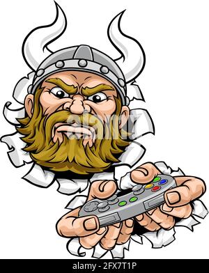 Viking Gamer Video Game Controller Mascot Cartoon Stock Vector