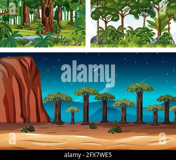 Set of different nature horizontal scenes illustration Stock Vector