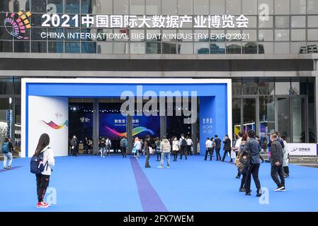 (210526) -- GUIYANG, May 26, 2021 (Xinhua) -- Photo taken on May 26, 2021 shows an exterior view of the venue of the China International Big Data Industry Expo 2021 in Guiyang, southwest China's Guizhou Province. The China International Big Data Industry Expo 2021 opened here on Wednesday, showcasing cutting-edge scientific and technological innovations and achievements in the relevant area. Under the theme 'Embrace digital intelligence, Deliver new development,' this year's expo is scheduled both online and offline. The expo will witness six high-level dialogues to discuss topics such as Stock Photo