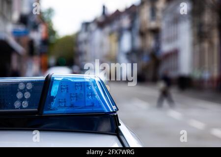 Freiburg, Germany. 05th May, 2021. A police emergency vehicle stands at the side of the road in Freiburg. Credit: Philipp von Ditfurth/dpa/Alamy Live News Stock Photo