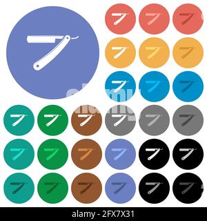 Straight razor multi colored flat icons on round backgrounds. Included white, light and dark icon variations for hover and active status effects, and Stock Vector