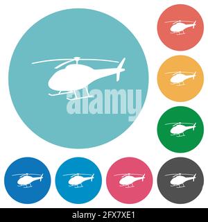 Helicopter silhouette white flat icons on color rounded square ...