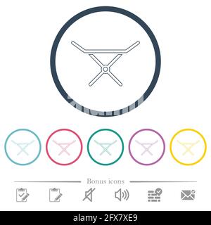 Collapsible clothes dryer rack flat color icons in round outlines. 6 bonus icons included. Stock Vector