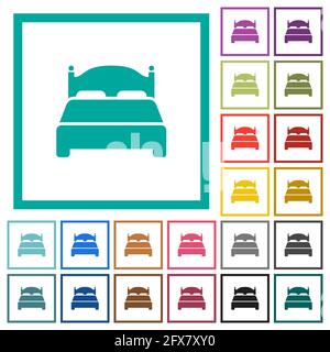 Double bed flat color icons with quadrant frames on white background Stock Vector