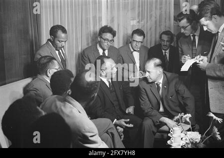 Arrival of New Guinea delegation at Schiphol. Press conference in VIP room, August 22, 1961, arrivals, delegations, press conferences, The Netherlands, 20th century press agency photo, news to remember, documentary, historic photography 1945-1990, visual stories, human history of the Twentieth Century, capturing moments in time Stock Photo