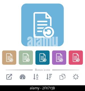Undo document changes white flat icons on color rounded square backgrounds. 6 bonus icons included Stock Vector