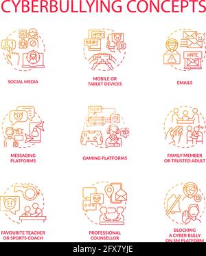 Cyberbullying concept icons set Stock Vector
