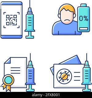 Covid vaccine quality RGB color icons set Stock Vector