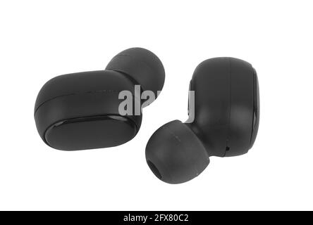 Black wireless headphones  isolated on white background Stock Photo