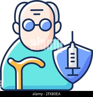 Vaccination of elderly people RGB color icon Stock Vector