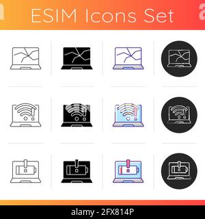 Broken computer icons set Stock Vector