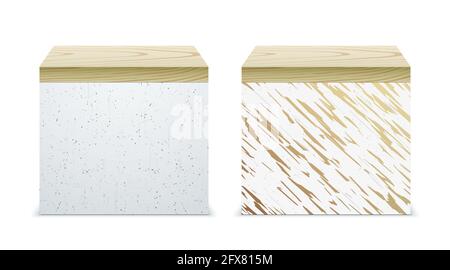 Vector set of concrete and marble stands with wooden covers, isolated on a white background. Stock Vector