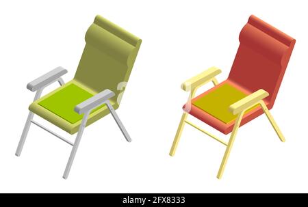isometric summer lounger icon. Lounge chair on beach. Sunbathing by sea. 3d vector Stock Vector