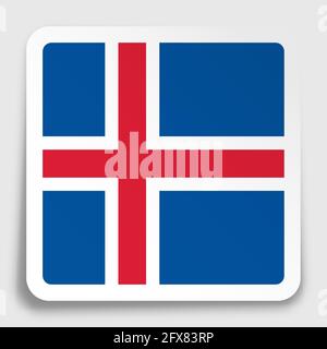 Iceland flag icon on paper square sticker with shadow. Button for mobile application or web. Vector Stock Vector