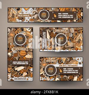 Corporate Identity vector templates set design with doodles hand drawn Coffee Shop theme Stock Vector