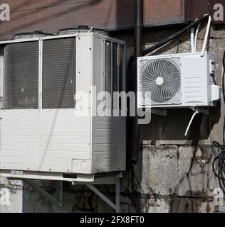 Industrial air conditioners on the wall. Stock Photo