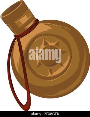Golden flask for water with thread and ornaments Stock Vector