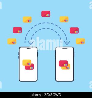 Smartphone transfer money online. Concept business vector, Flat style, Technology sends money. Stock Vector