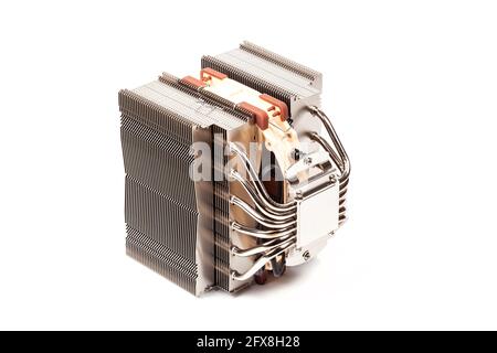 Noctua NH-D15 Premium high end modern CPU cooler, object isolated on white, cut out, product shot, double fans. Efficient gaming PC air cooling concep Stock Photo