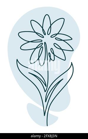 Flower in blossom with leaves and petals line art Stock Vector