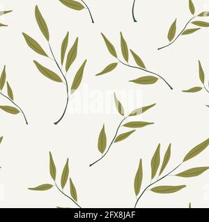 Seamless pattern with olives branches. Simple minimalistic wallpaper pattern with nature element. Seamless pattern with botanical element. Stock Vector