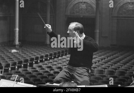 Bernard Haitink successor of Eduard van Bernum rehearses for the first time with the Concertgebouw Orchestra, Bernard Haitink during rehearsal, March 24, 1960, Concertgebouw Orchestras, successors, rehearsals, The Netherlands, 20th century press agency photo, news to remember, documentary, historic photography 1945-1990, visual stories, human history of the Twentieth Century, capturing moments in time Stock Photo