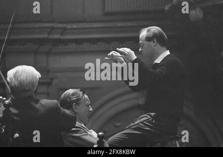Bernard Haitink successor to Eduard van Bernum rehearses for the first time with the Concertgebouw Orchestra, Bernard Haitink during, March 24, 1960, Concertgebouw Orchestras, successors, rehearsals, The Netherlands, 20th century press agency photo, news to remember, documentary, historic photography 1945-1990, visual stories, human history of the Twentieth Century, capturing moments in time Stock Photo