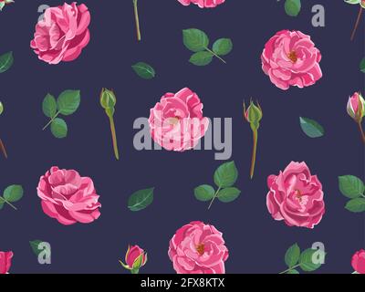 Rose print with blooming flowers and buds pattern Stock Vector