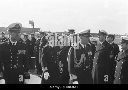 Transfer of command aboard Hr. Ms. De Ruyter in Den Helder from squadron of Rear Admiral E. Roest to Rear Admiral P. J. F. van der Meer Mohr, March 24, 1972, Navy, officers, The Netherlands, 20th century press agency photo, news to remember, documentary, historic photography 1945-1990, visual stories, human history of the Twentieth Century, capturing moments in time Stock Photo