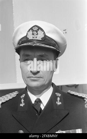 Transfer of command on board Hr. Ms. De Ruyter in Den Helder from squadron of Rear Admiral E. Roest to Rear Admiral P. J. F. van der Meer Mohr, 24 March 1972, Navy, officers, The Netherlands, 20th century press agency photo, news to remember, documentary, historic photography 1945-1990, visual stories, human history of the Twentieth Century, capturing moments in time Stock Photo