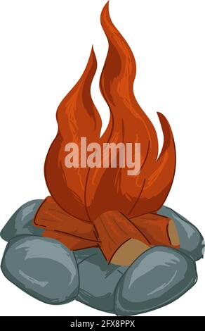 Stone age camp fire icon. Flat illustration of stone age camp fire ...