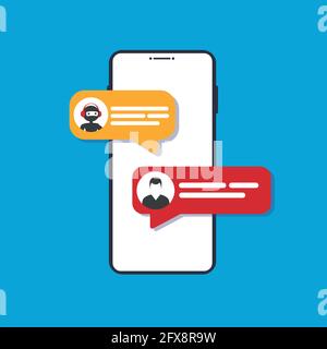 Chatbot conversation on smartphone screen app interface with artificial intelligence technology providing virtual customer support Stock Vector