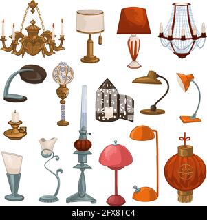 Vintage and retro lamps and lampshades, vector Stock Vector