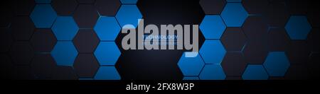 Dark gray and blue horizontal hexagonal 3d technology abstract vector ...