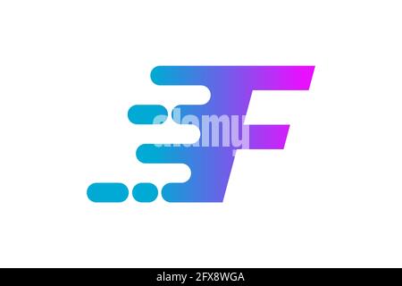 Letter F logo symbolizing speed. Initial F fast motion effect. Blue and purple gradient icon. Dynamic moving design element. Quick moving symbol. Stock Vector