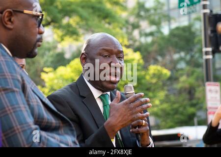 Washington, United States Of America. 25th May, 2021. Philonise Floyd, the brother of George Floyd, left, and Attorney Benjamin Crump, right, take part in an interview with broadcaster Roland Martin, at Black Lives Matter Plaza on 16th Street NW in Washington, DC, Tuesday, May 25, 2021. Credit: Rod Lamkey/CNP/Sipa USA Credit: Sipa USA/Alamy Live News Stock Photo