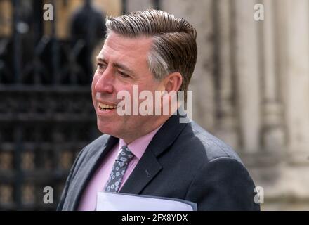 London, UK. 26th May, 2021. Sir Graham Brady Member of Parliament (MP) for Altrincham and Sale West Chairman of the 1922 Committee arrives at Parliament Credit: Ian Davidson/Alamy Live News Stock Photo
