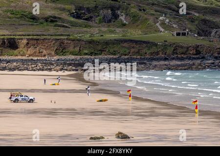 ST IVES, CORNWALL, UK - MAY 13 : View of Porthmeor beach at St Ives, Cornwall on May 13, 2021. Unidentified people Stock Photo