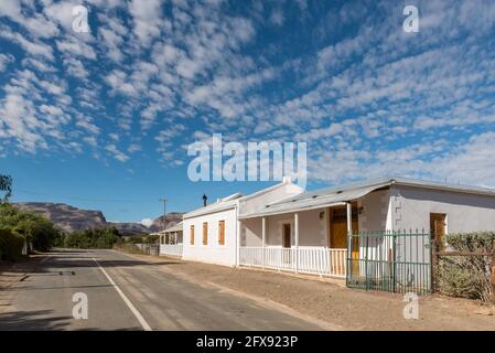 KLAARSTROOM, SOUTH AFRICA - APRIL 5, 2021: A street scene, with houses, in Klaarstroom in the Western Cape Karoo Stock Photo