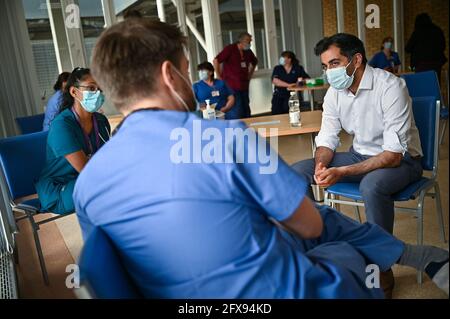 Health Secretary Humza Yousaf during a visit to ICU and the infectious diseases unit at Monklands Hospital, in Airdrie, North Lanarkshire. Picture date: Wednesday May 26, 2021. Stock Photo