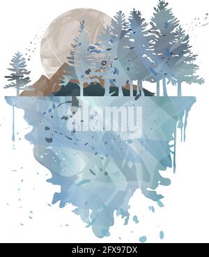 Watercolor winter forest landscape. Vector EPS 10 Stock Vector
