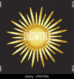 Mystical golden boho tattoos with sun, crescent, stars and clouds. Linear design, hand-drawing. elements for astrology, mysticism and fortune telling. Stock Vector