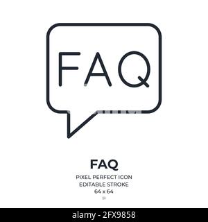 FAQ editable stroke outline icon isolated on white background flat vector illustration. Pixel perfect. 64 x 64. Stock Vector