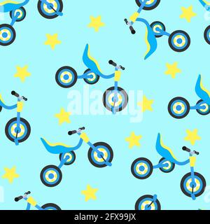 Children transport pattern. Vector illustration of bicycle, bike, wheel, transportation type.  Stock Vector