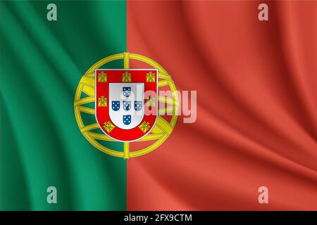 Portugal flag realistic illustration. wavy flag Stock Vector
