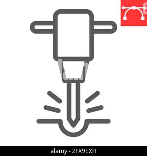 Construction jackhammer line icon, tool and repair, pneumatic hammer vector icon, vector graphics, editable stroke outline sign, eps 10 Stock Vector