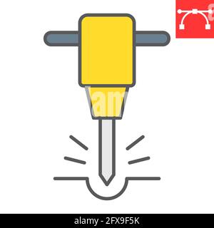 Construction jackhammer color line icon, tool and repair, pneumatic hammer vector icon, vector graphics, editable stroke filled outline sign, eps 10 Stock Vector