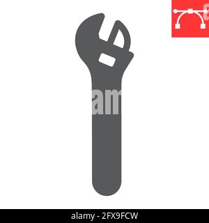 Adjustable wrench glyph icon Stock Vector